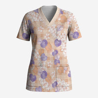 Anthurium Plumeria Lei Pastel Scrub Top Orange Hawaiian Splendid Palaka