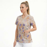 Anthurium Plumeria Lei Pastel Scrub Top Orange Hawaiian Splendid Palaka