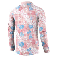 Anthurium Plumeria Lei Pastel Button Sweatshirt Pink Hawaiian Splendid Palaka