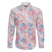 Anthurium Plumeria Lei Pastel Family Matching Mermaid Dress and Hawaiian Shirt Pink Hawaiian Splendid Palaka LT01 Dad's Shirt - Long Sleeve Pink - Polynesian Pride