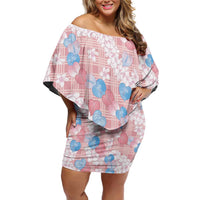 Anthurium Plumeria Lei Pastel Family Matching Off Shoulder Short Dress and Hawaiian Shirt Pink Hawaiian Splendid Palaka LT01 Mom's Dress Pink - Polynesian Pride
