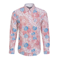 Anthurium Plumeria Lei Pastel Long Sleeve Button Shirt Pink Hawaiian Splendid Palaka