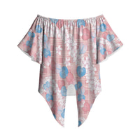 Anthurium Plumeria Lei Pastel Off Shoulder Wrap Waist Top Pink Hawaiian Splendid Palaka LT01 Pink - Polynesian Pride