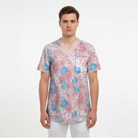 Anthurium Plumeria Lei Pastel Scrub Top Pink Hawaiian Splendid Palaka