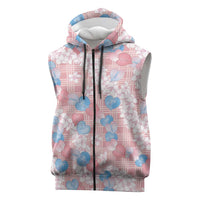 Anthurium Plumeria Lei Pastel Sleeveless Zip Hoodie Pink Hawaiian Splendid Palaka