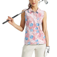 Anthurium Plumeria Lei Pastel Women Sleeveless Polo Shirt Pink Hawaiian Splendid Palaka