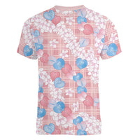 Anthurium Plumeria Lei Pastel Women V-Neck T-Shirt Pink Hawaiian Splendid Palaka