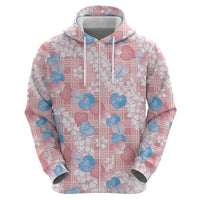 Anthurium Plumeria Lei Pastel Zip Hoodie Pink Hawaiian Splendid Palaka