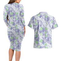 Anthurium Plumeria Lei Pastel Couples Matching Long Sleeve Bodycon Dress and Hawaiian Shirt Purple Hawaiian Splendid Palaka LT01 - Polynesian Pride