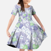 Anthurium Plumeria Lei Pastel Family Matching Off Shoulder Maxi Dress and Hawaiian Shirt Purple Hawaiian Splendid Palaka LT01 Daughter's Dress Purple - Polynesian Pride