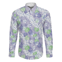 Anthurium Plumeria Lei Pastel Family Matching Tank Maxi Dress and Hawaiian Shirt Purple Hawaiian Splendid Palaka LT01 Dad's Shirt - Long Sleeve Purple - Polynesian Pride