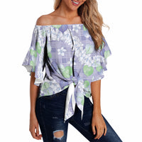 Anthurium Plumeria Lei Pastel Off Shoulder Wrap Waist Top Purple Hawaiian Splendid Palaka LT01 - Polynesian Pride