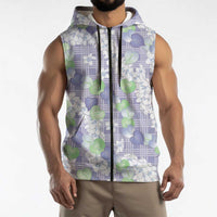 Anthurium Plumeria Lei Pastel Sleeveless Zip Hoodie Purple Hawaiian Splendid Palaka