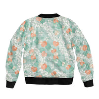 Anthurium Plumeria Lei Pastel Bomber Jacket Teal Hawaiian Splendid Palaka