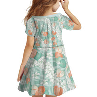 Anthurium Plumeria Lei Pastel Family Matching Off The Shoulder Long Sleeve Dress and Hawaiian Shirt Teal Hawaiian Splendid Palaka LT01 - Polynesian Pride