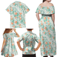 Anthurium Plumeria Lei Pastel Family Matching Off Shoulder Maxi Dress and Hawaiian Shirt Teal Hawaiian Splendid Palaka LT01 - Polynesian Pride
