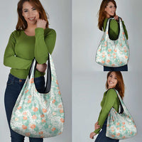 Anthurium Plumeria Lei Pastel Grocery Bag Teal Hawaiian Splendid Palaka