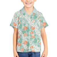 Anthurium Plumeria Lei Pastel Kid Hawaiian Shirt Teal Hawaiian Splendid Palaka