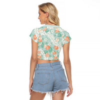 Anthurium Plumeria Lei Pastel Raglan Cropped T Shirt Teal Hawaiian Splendid Palaka