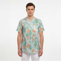 Anthurium Plumeria Lei Pastel Scrub Top Teal Hawaiian Splendid Palaka