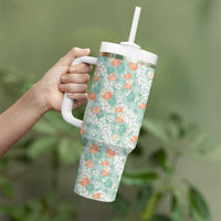 Anthurium Plumeria Lei Pastel Tumbler With Handle Teal Hawaiian Splendid Palaka