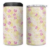 Anthurium Plumeria Lei Pastel 4 in 1 Can Cooler Tumbler Yellow Hawaiian Splendid Palaka