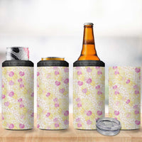 Anthurium Plumeria Lei Pastel 4 in 1 Can Cooler Tumbler Yellow Hawaiian Splendid Palaka