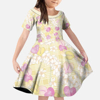 Anthurium Plumeria Lei Pastel Family Matching Short Sleeve Bodycon Dress and Hawaiian Shirt Yellow Hawaiian Splendid Palaka LT01 Daughter's Dress Yellow - Polynesian Pride