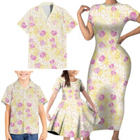 Anthurium Plumeria Lei Pastel Family Matching Short Sleeve Bodycon Dress and Hawaiian Shirt Yellow Hawaiian Splendid Palaka LT01 - Polynesian Pride