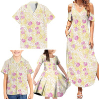 Anthurium Plumeria Lei Pastel Family Matching Summer Maxi Dress and Hawaiian Shirt Yellow Hawaiian Splendid Palaka LT01 - Polynesian Pride