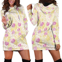 Anthurium Plumeria Lei Pastel Hoodie Dress Yellow Hawaiian Splendid Palaka