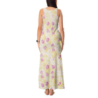 Anthurium Plumeria Lei Pastel Tank Maxi Dress Yellow Hawaiian Splendid Palaka