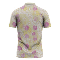 Anthurium Plumeria Lei Pastel Zipper Polo Shirt Yellow Hawaiian Splendid Palaka