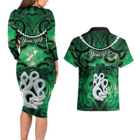 Personalised Maori Matariki Manaia Kakariki Couples Matching Long Sleeve Bodycon Dress and Hawaiian Shirt Maori Kowhaiwhai Pattern Galaxy LT01 - Polynesian Pride
