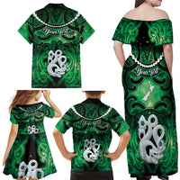 Personalised Maori Matariki Manaia Kakariki Family Matching Off Shoulder Maxi Dress and Hawaiian Shirt Maori Kowhaiwhai Pattern Galaxy LT01 - Polynesian Pride