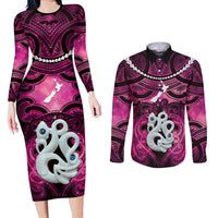 Personalised Maori Matariki Manaia Mawhero Couples Matching Long Sleeve Bodycon Dress and Long Sleeve Button Shirt Maori Kowhaiwhai Pattern Galaxy
