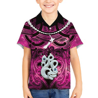 Personalised Maori Matariki Manaia Mawhero Family Matching Off Shoulder Maxi Dress and Hawaiian Shirt Maori Kowhaiwhai Pattern Galaxy LT01 Son's Shirt Pink - Polynesian Pride