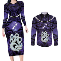 Personalised Maori Matariki Manaia Waiporoporo Couples Matching Long Sleeve Bodycon Dress and Long Sleeve Button Shirt Maori Kowhaiwhai Pattern Galaxy