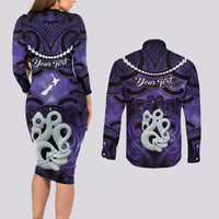 Personalised Maori Matariki Manaia Waiporoporo Couples Matching Long Sleeve Bodycon Dress and Long Sleeve Button Shirt Maori Kowhaiwhai Pattern Galaxy
