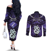 Personalised Maori Matariki Manaia Waiporoporo Couples Matching Off The Shoulder Long Sleeve Dress and Long Sleeve Button Shirt Maori Kowhaiwhai Pattern Galaxy LT01 - Polynesian Pride