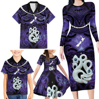 Personalised Maori Matariki Manaia Waiporoporo Family Matching Long Sleeve Bodycon Dress and Hawaiian Shirt Maori Kowhaiwhai Pattern Galaxy LT01 - Polynesian Pride