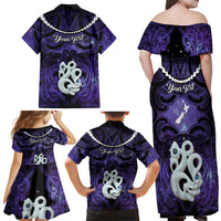 Personalised Maori Matariki Manaia Waiporoporo Family Matching Off Shoulder Maxi Dress and Hawaiian Shirt Maori Kowhaiwhai Pattern Galaxy LT01 - Polynesian Pride