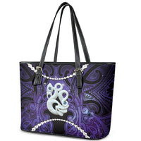 Maori Matariki Manaia Waiporoporo Leather Tote Bag Maori Kowhaiwhai Pattern Galaxy