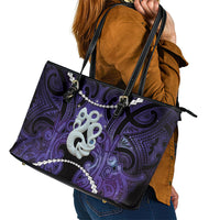Maori Matariki Manaia Waiporoporo Leather Tote Bag Maori Kowhaiwhai Pattern Galaxy
