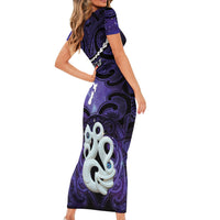 Personalised Maori Matariki Manaia Waiporoporo Short Sleeve Bodycon Dress Maori Kowhaiwhai Pattern Galaxy