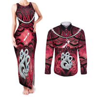 Personalised Maori Matariki Manaia Whero Couples Matching Tank Maxi Dress and Long Sleeve Button Shirt Maori Kowhaiwhai Pattern Galaxy