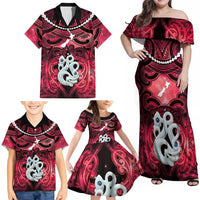 Personalised Maori Matariki Manaia Whero Family Matching Off Shoulder Maxi Dress and Hawaiian Shirt Maori Kowhaiwhai Pattern Galaxy LT01 - Polynesian Pride