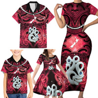 Personalised Maori Matariki Manaia Whero Family Matching Short Sleeve Bodycon Dress and Hawaiian Shirt Maori Kowhaiwhai Pattern Galaxy LT01 - Polynesian Pride