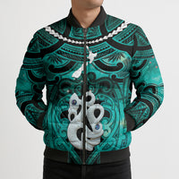 Personalised Maori Matariki Manaia Turquoise Bomber Puffer Jacket Maori Kowhaiwhai Pattern Galaxy