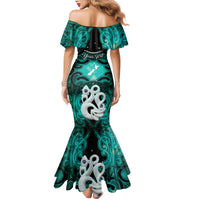 Personalised Maori Matariki Manaia Turquoise Family Matching Mermaid Dress and Hawaiian Shirt Maori Kowhaiwhai Pattern Galaxy LT01 - Polynesian Pride